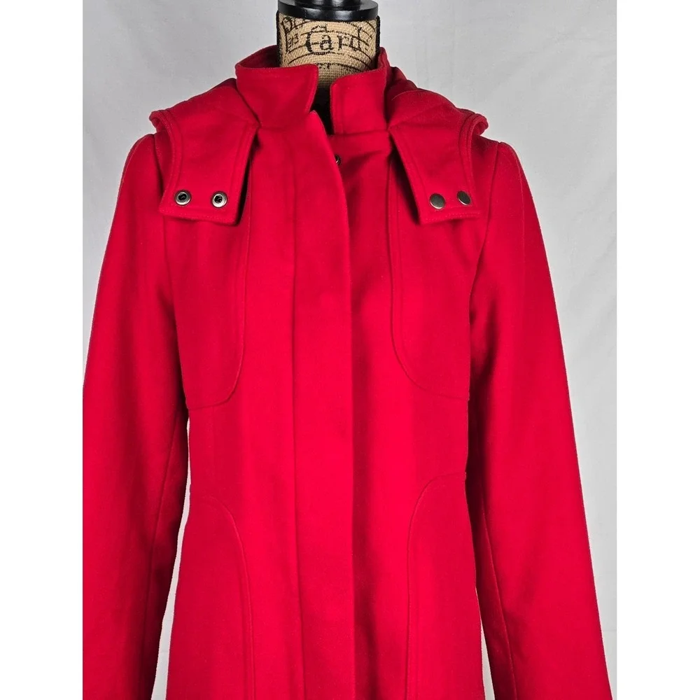 Merona Womens Red Hooded Pea Coat Jacket Zip Snap‎ Front Medium